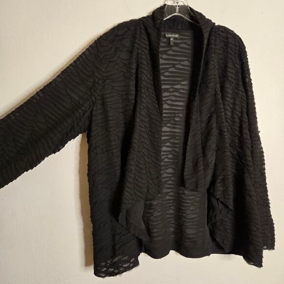 Eileen Fisher Silk Chiffon Drape Open Front Jacket Black Size L Sheer Coverup - Picture 4 of 13